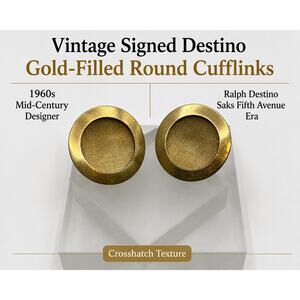Vintage Destino Gold-Filled Round Cufflinks|1960s Mid-Century|Ralph Destino